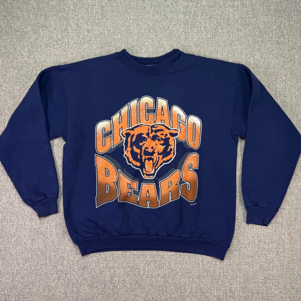 Vintage 1995 Chicago Bears NFL Crewneck‎ Sweatshirt Navy Blue Hanes Large